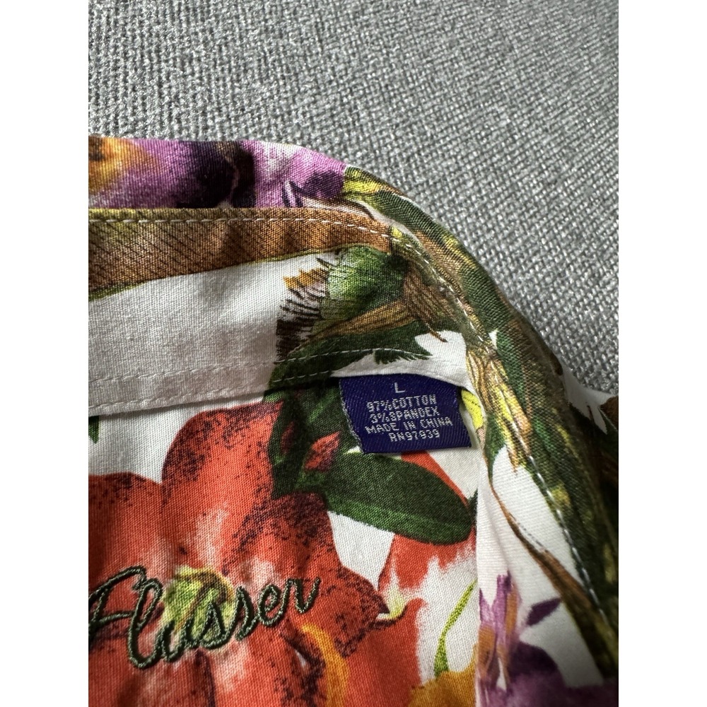 Alan Flusser Men's Large Floral Short Sleeve Button Up Shirt Tropical, Colorful - Picture 4 of 11
